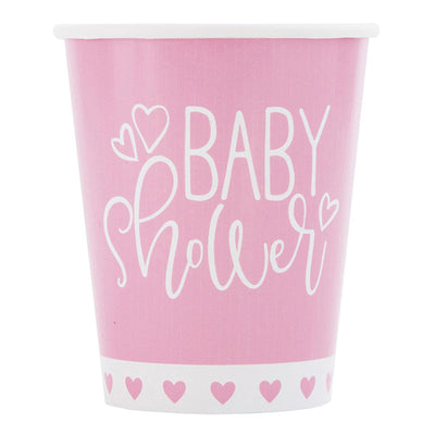 Pink Baby Shower Hearts 9oz Paper Cups 8pk