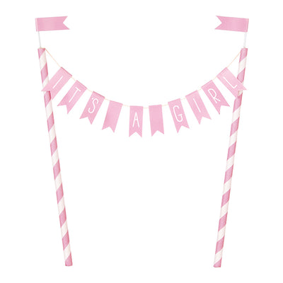 Pink Baby Shower Hearts inIt's A Girlin Bunting Cake Topper 21cm