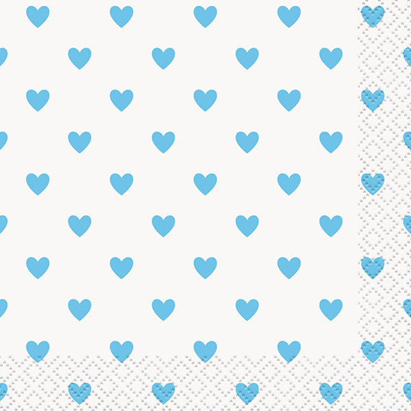 Blue Baby Shower Hearts Beverage Napkins 25.4x25.4cm 16pk