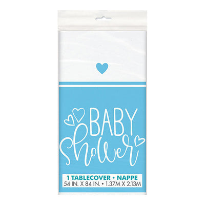 Blue Baby Shower Hearts Plastic Tablecover 137x213cm
