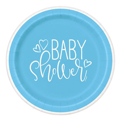 Blue Baby Shower Hearts 7in Paper Plates 8pk