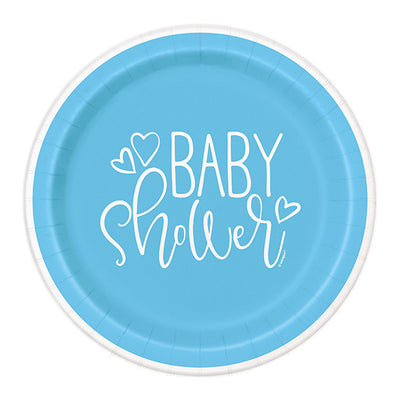 Blue Baby Shower Hearts 9in Paper Plates 8pk