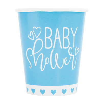 Blue Baby Shower Hearts 9oz Paper Cups 8pk