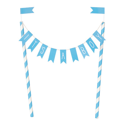 Blue Baby Shower Hearts inIt's A Boyin Bunting Cake Topper 21cm