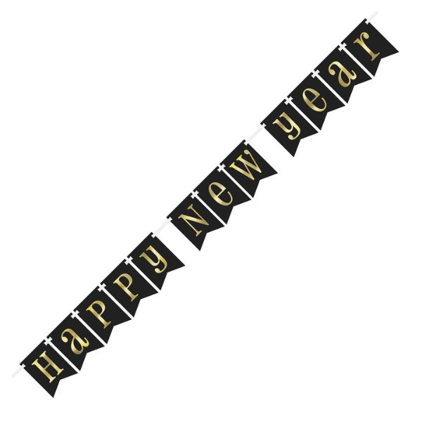 Happy New Year Gold Foil Stamped Pennant Banner 2.13m