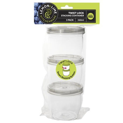 360ml Twist Lock Stacking Container 3pk