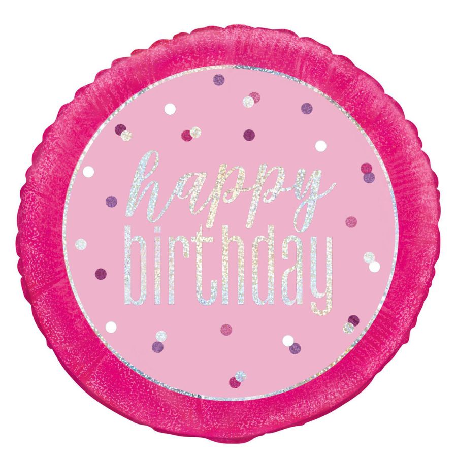 Pink Happy Birthday 45cm Prismatic Foil Balloon (18in)