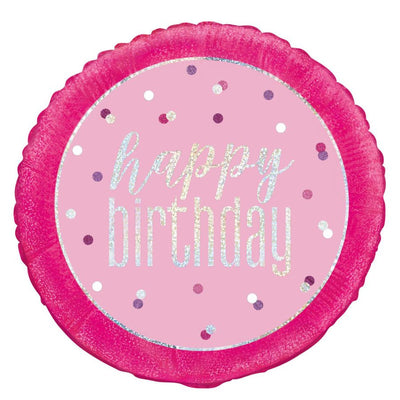 Pink Happy Birthday 45cm Prismatic Foil Balloon (18in)