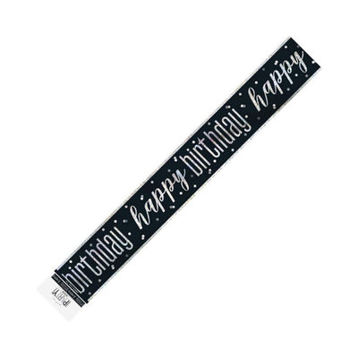 Black And Silver Happy Birthday Prismatic Foil Banner 2.74m