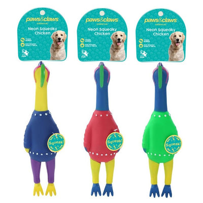 Paw & Claws Assorted Vinyl Neon Chicken Squeaky Pet Toy 25x7x4cm