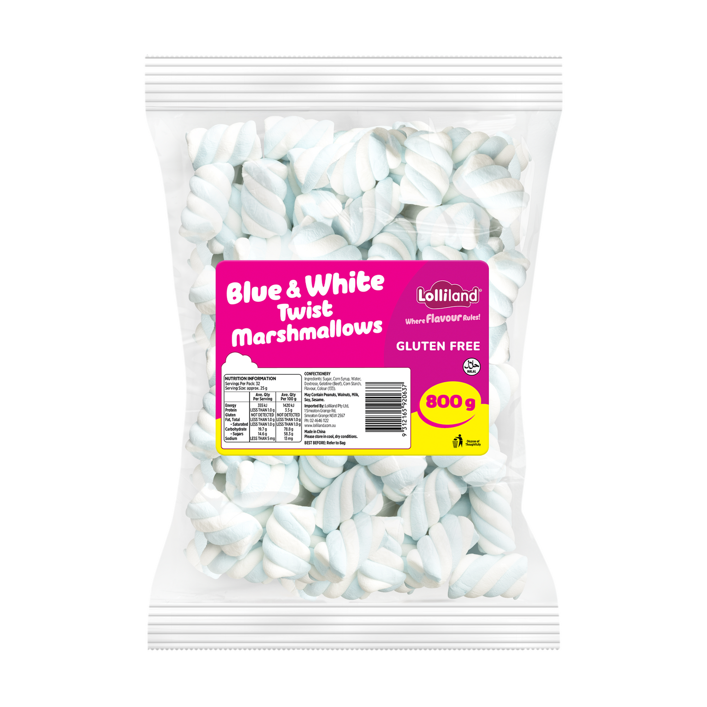 Blue and White Twist Marshmallows 800g