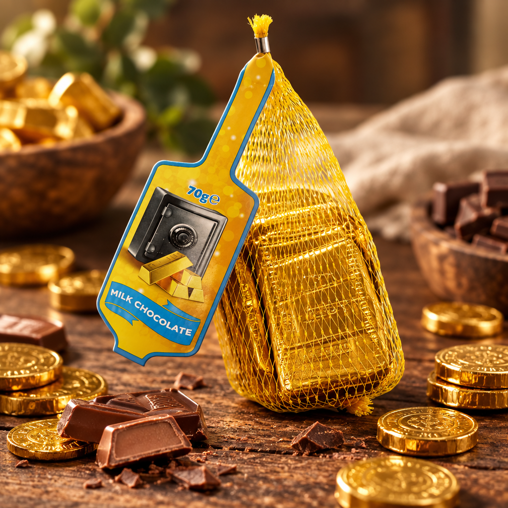 Milk Chocolate Gold Ingots Mesh Bag 60g