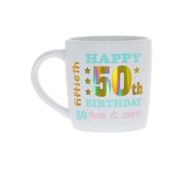 50th White & Gold Birthday Mug