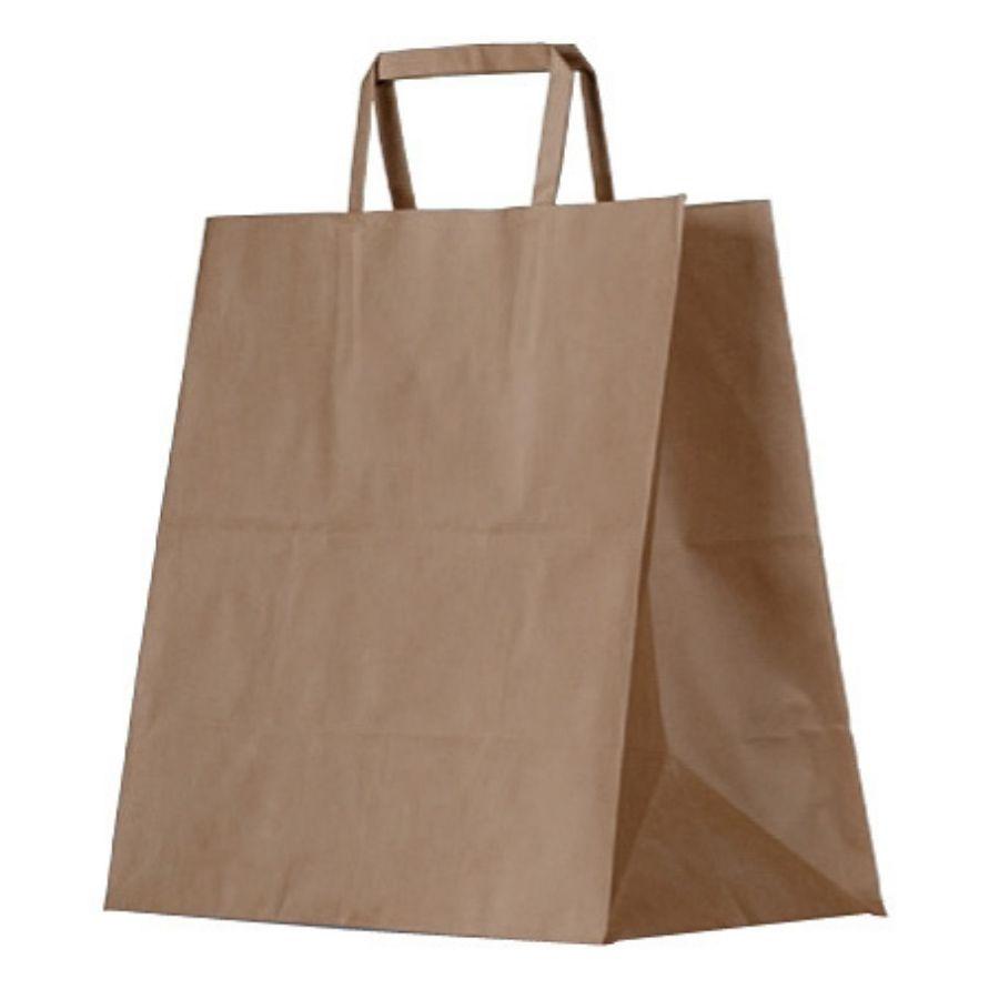 Brown Takeaway Kraft Bag With Flat Paper Handle (305x310x175mm)