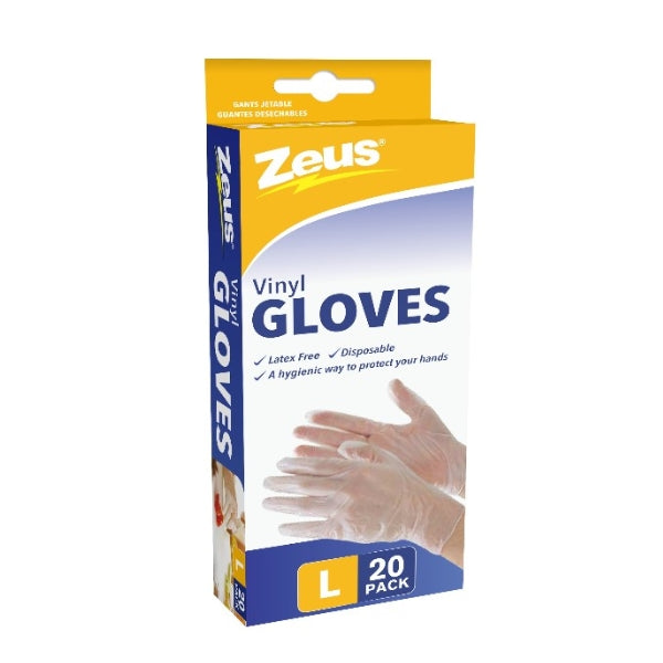 20pk Large Disposable Vinyl Gloves (Clear Latex Free)