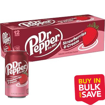 BULK 12PK USA Dr Pepper Strawberries & Cream 355ml