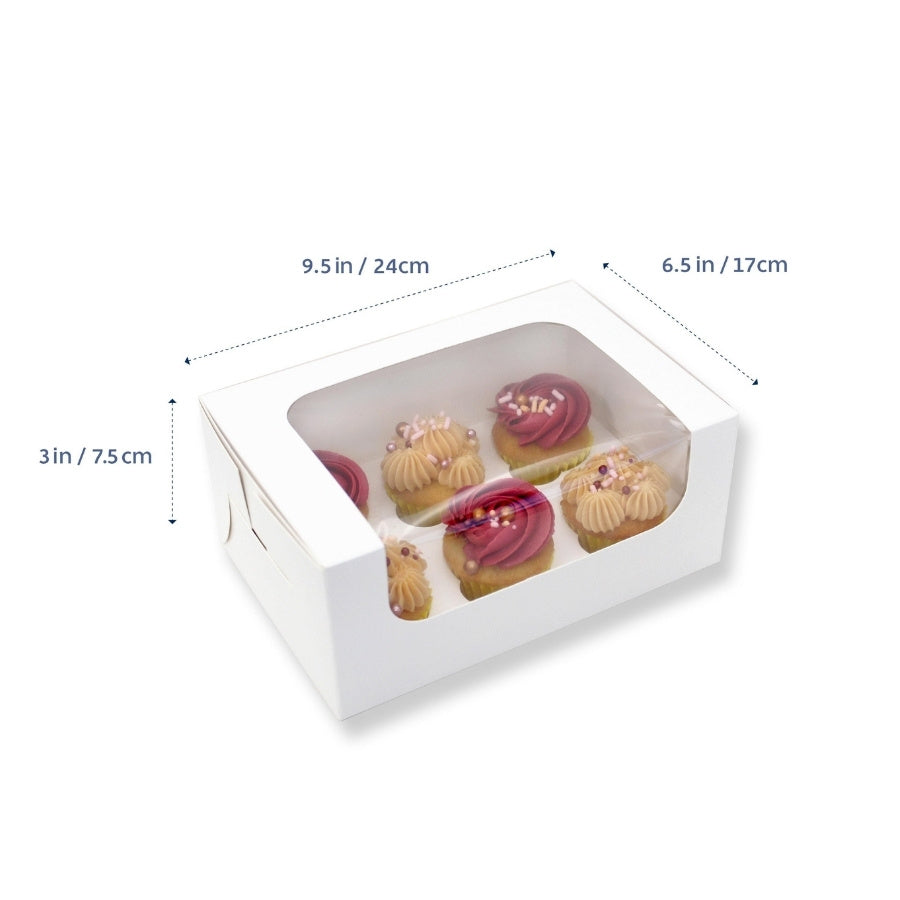 BULK 100pk 6 Holds White Mini Cupcake Box with Insert (6.75x4.5x3in)