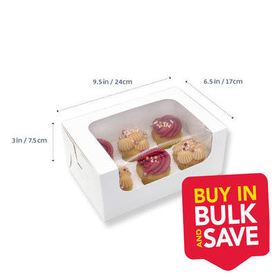 BULK 100pk 6 Holds White Mini Cupcake Box with Insert (6.75x4.5x3in)
