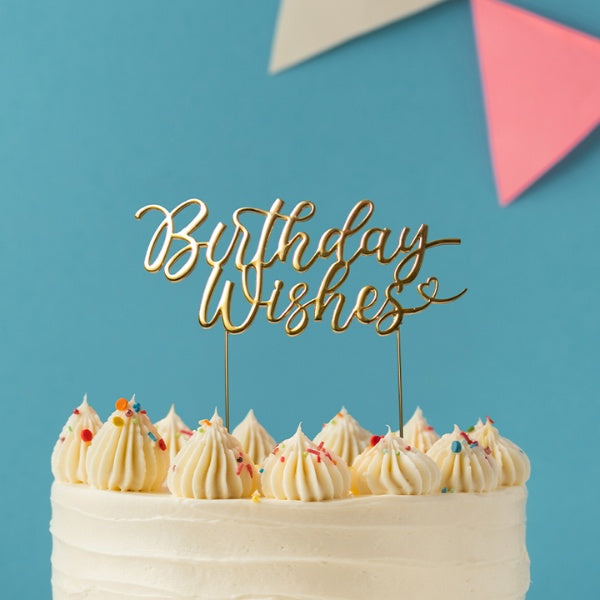 Gold Plated Metal Cake Topper - Birthday Wishes