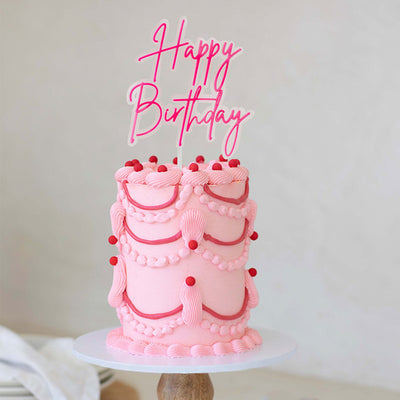 Hot Pink & Opaque Layered Cake Topper - Happy Birthday