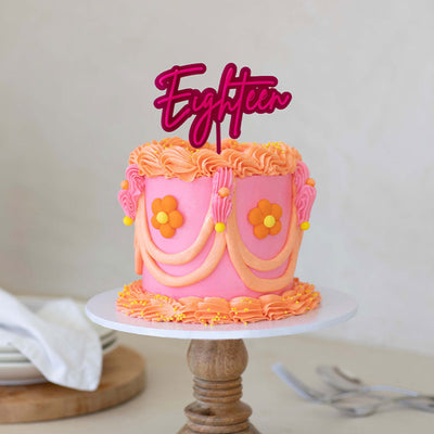 Hot Pink & Pink Layered Cake Topper - Eighteen