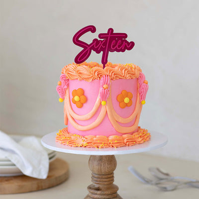 Hot Pink & Pink Layered Cake Topper - Sixteen