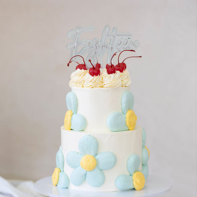 Silver & Light Blue Layered Cake Topper - Eighteen