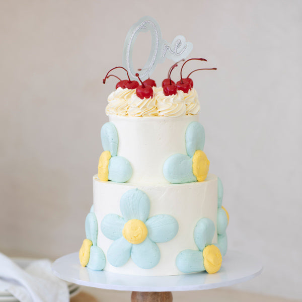 Silver & Light Blue Layered Cake Topper - One