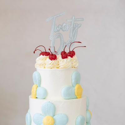 Silver & Light Blue Layered Cake Topper - Twenty One