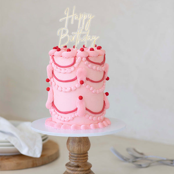 Gold & Opaque Layered Cake Topper - Happy Birthday