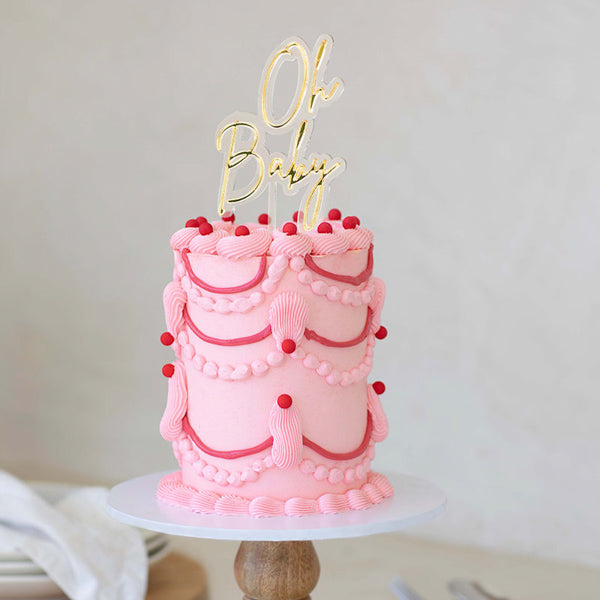 Gold & Opaque Layered Cake Topper - Oh Baby
