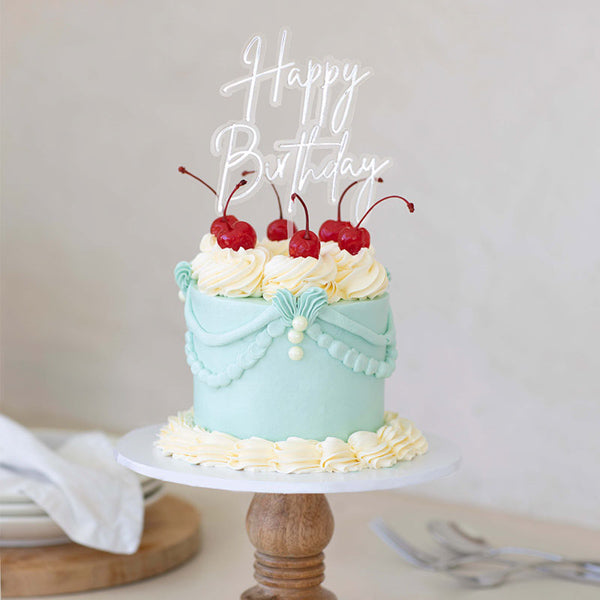 Silver & Opaque Layered Cake Topper - Happy Birthday