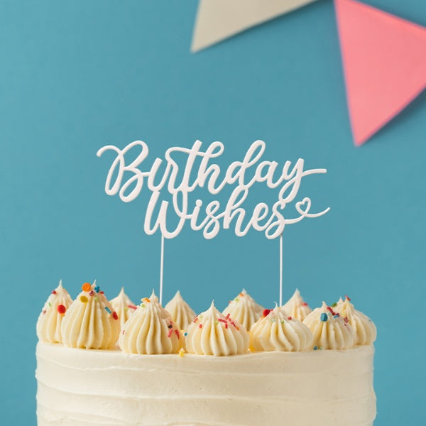 Pearl White Plated Metal Cake Topper - Birthday Wishes