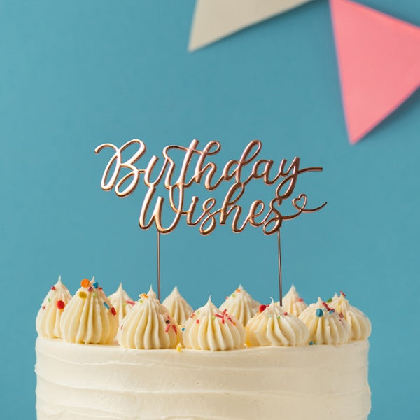 Rose Gold Plated Metal Cake Topper - Birthday Wishes