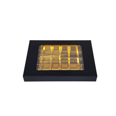 24 Holds Black & Gold Luxury Chocolate Box - 3cm Deep Iconic Cake Art