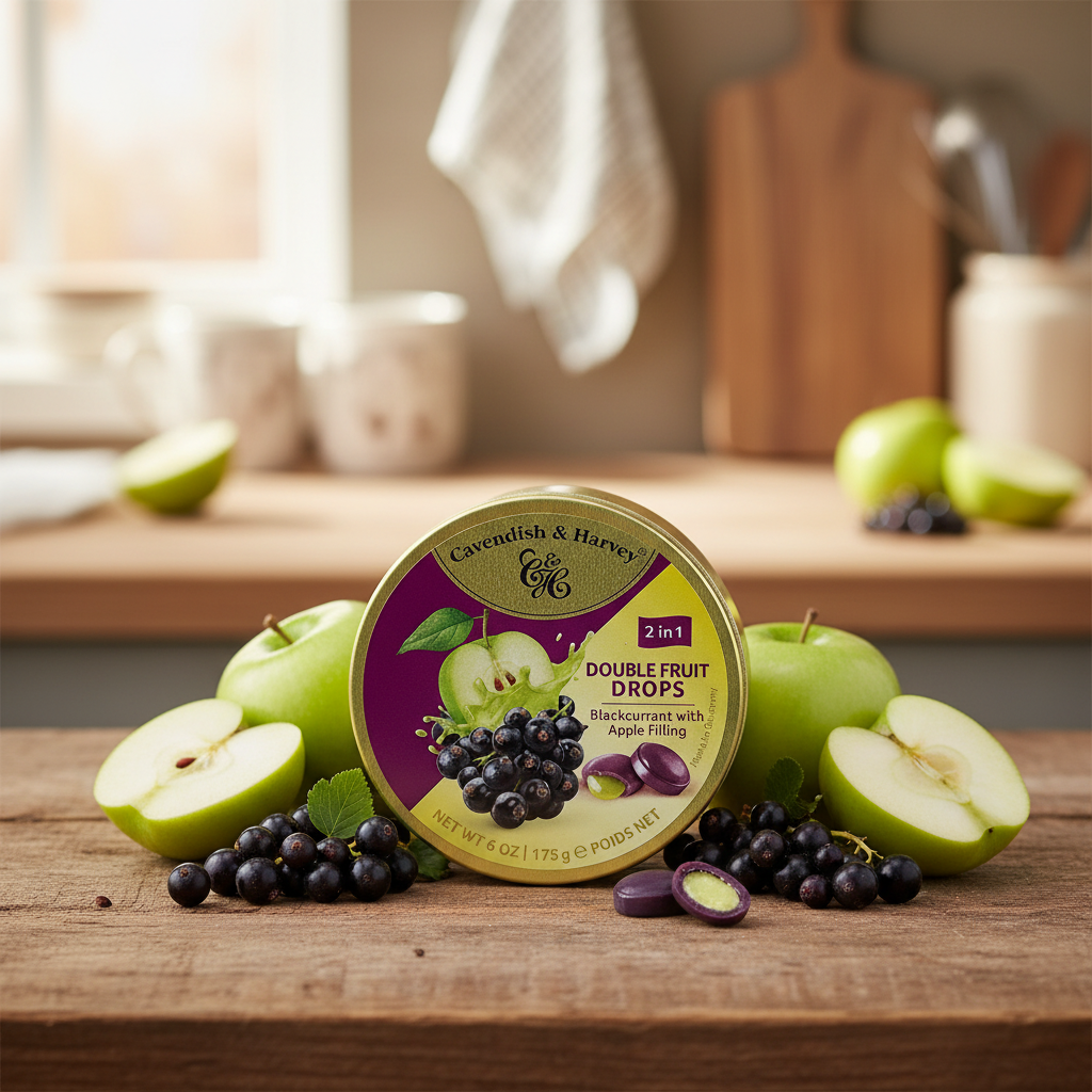 Cavendish & Harvey 2in1 Double Fruit Drops Blackcurrant with Apple Filling 175g