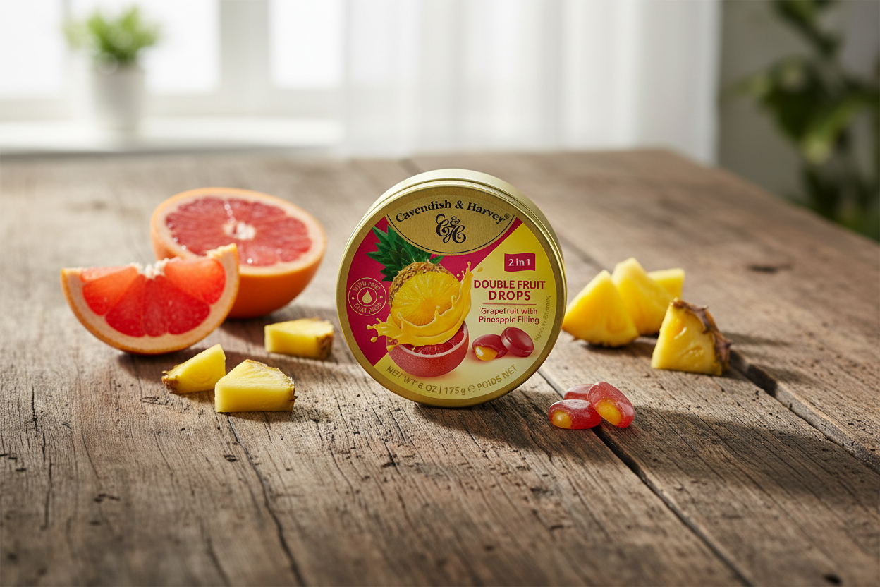 Cavendish & Harvey 2in1 Double Fruit Drops Grapefruit with Pineapple Filling 175g