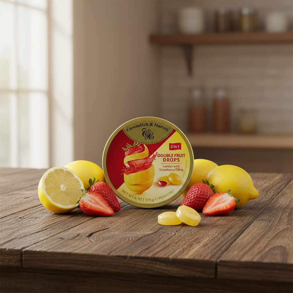 Cavendish & Harvey 2in1 Double Fruit Drops Lemon with Strawberry Filling 175g