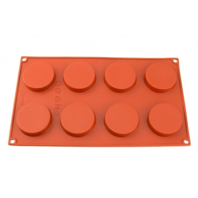 8 Cavity Flat Disc Silicone Cake & Chocolate Mould (50mm 15mm deep cavity)