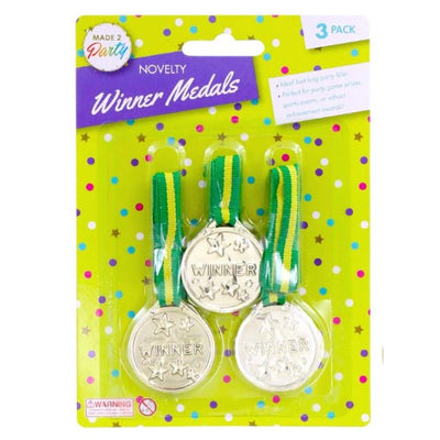 3pc Gold Novelty Winner Medals with Green and Gold Lanyard