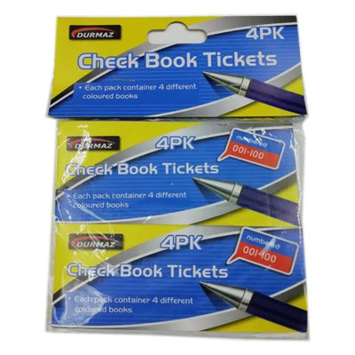 4pk Coloured Check Book Tickets (12.5x5cm)
