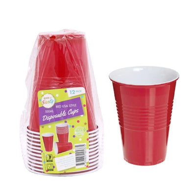 12pk 500ml Red UST Style Plastic Cups (16oz)