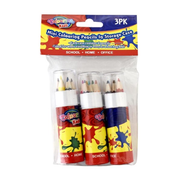 3pk Assorted Mini Colouring Pencil with Case (6pk per case)