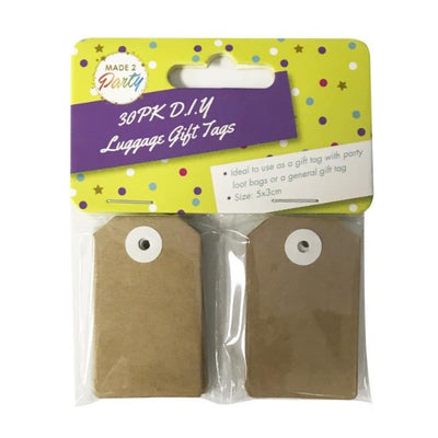 30pk Small D.I.Y Brown Luggage Gift Tags (5x3cm)