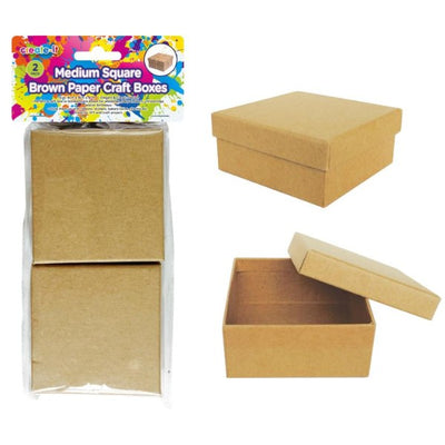 2pk Square Brown Paper Craft Boxes (9cmx9cm)