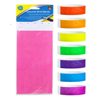 10pk Assorted Coloured Wrist Bands (25x250 mm)