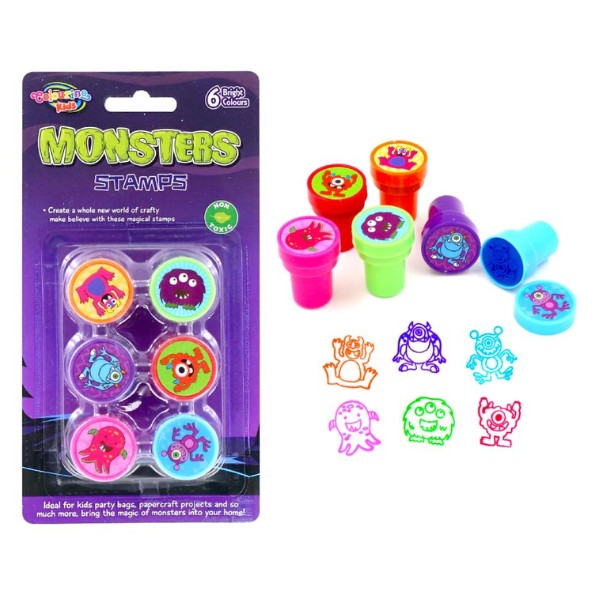 6pk Assorted Monster Fun Stamps (3.5x2.5cm)