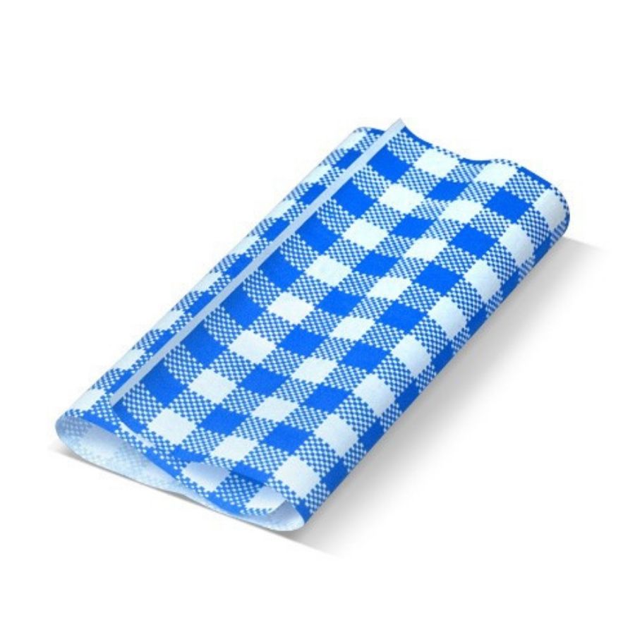 200pk Blue Gingham Greaseproof Paper (190x300mm)