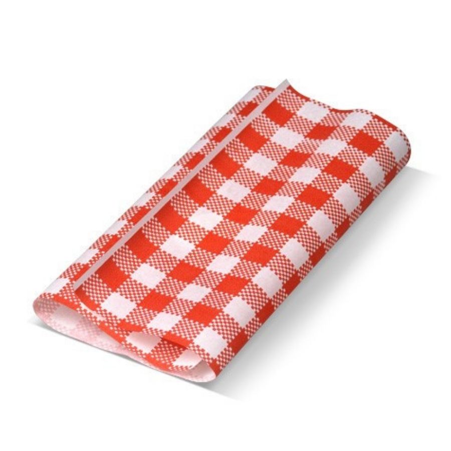 200pk Red Gingham Greaseproof Paper (190x300mm)