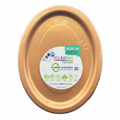 20pk Rose Gold Plastic Reusable Oval Plates 315x245mm
